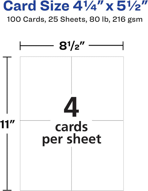 Printable Postcards Avery, 4.25" x 5.5", Ivory, 100 Blank Postcards for Laser and Inkjet Printers (5919)