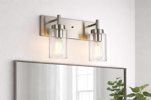 Generic Farmhouse Wall Sconces 2-Lights Brushed Nickel Bathroom Vanity Light Fixtures,Classic Wall Lights
