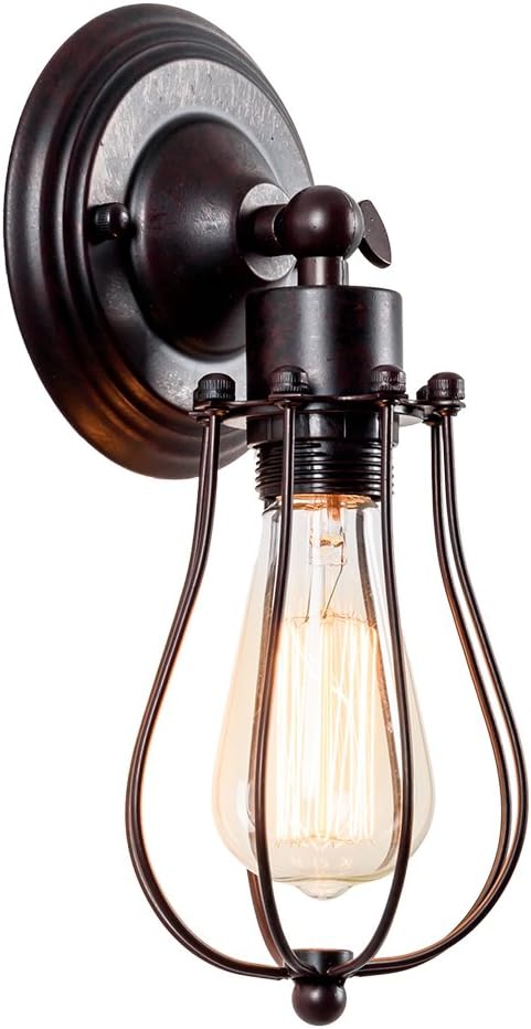 LULING Industrial Wall Sconce Vintage Lighting Adjustable Lamp Rustic Wire Metal Cage