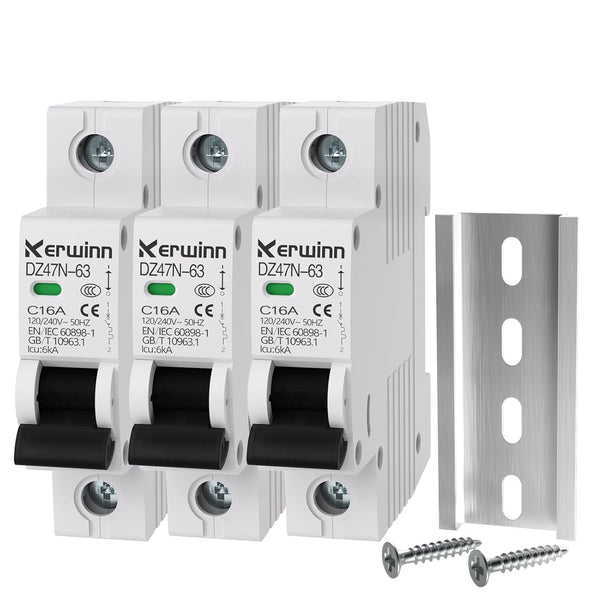 3PCS Miniature Circuit Breaker, 120V/240V AC, 1 Pole, 16Amp, Smart DIN Rail Mount for Marine, Solar Systems