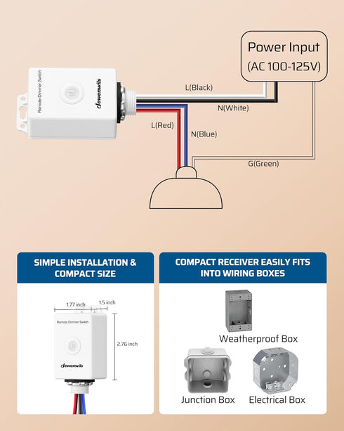 Dimmer 100FT DEWENWILS Wireless Switch Kit, Single Pole Outdoor Wireless Light Switch and Receiver Kit, No Wiring, No
