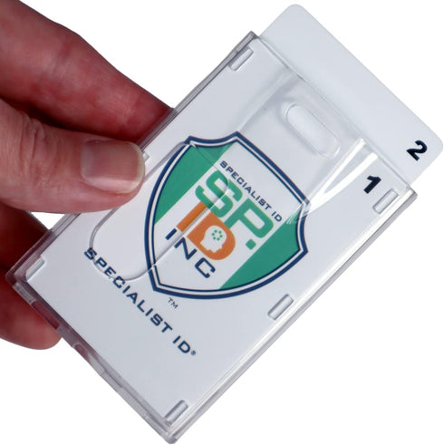 Specialist ID 3 Pack Heavy Duty Crystal Clear Vertical Dual Sided 2 Card Badge Holder - Polycarbonate Rigid Plastic ID