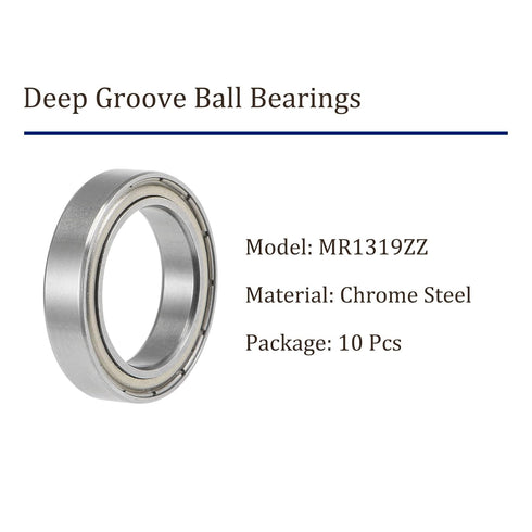 10pcs Deep Groove Ball Bearing MR1319zz, Chrome Steel Bearings for Skateboards, Inline Skates, Scooters, Long Boards