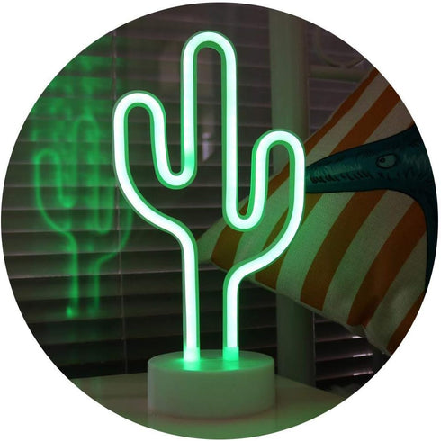 Green Cactus Neon Light Signs LED Cactus Neon Night Lights with Pedestal Room Decor Battery/USB Operation Lamps Neon