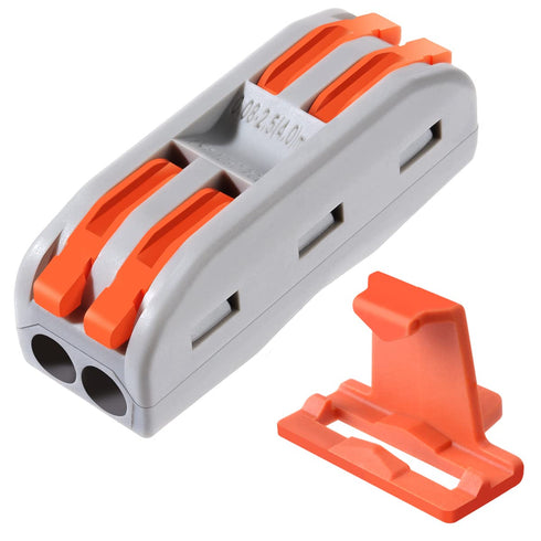 50pcs Conductor Compact Connectors Lever Wire Nut Electrical Connectors with Fixed Base for 2 Circuit Inline Splices