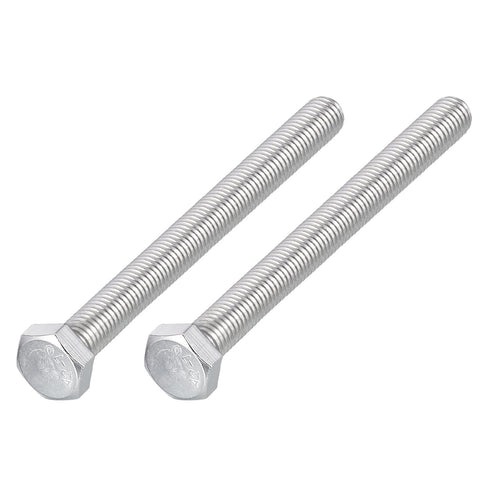 Hex Bolts (M12-1.75x130mm) 2Pcs, Fully Threaded Coarse Hex Head Screw Bolt Machine Screws - 304 Stainless Steel, Silver