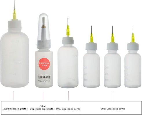 SHAOTONG 6Pcs Squeeze Bottle with 14Pcs Dispensing Needles, 1Pc Dispensing Brush, 12Pcs Cap