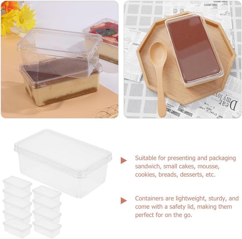 10pcs Cake Box Clear Tiramisu Box, Food Containers Bakery Carrier Packing Small Cake Holder with Lid