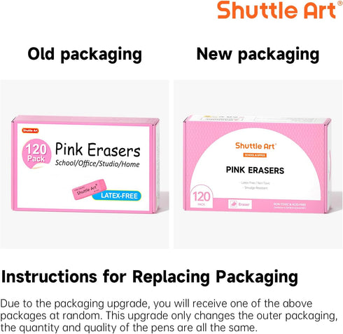 Shuttle Art 120 Pack Pink Erasers, Bulk Latex-Free Soft Erasers for School, Office, Kids, and Teachers Supplies