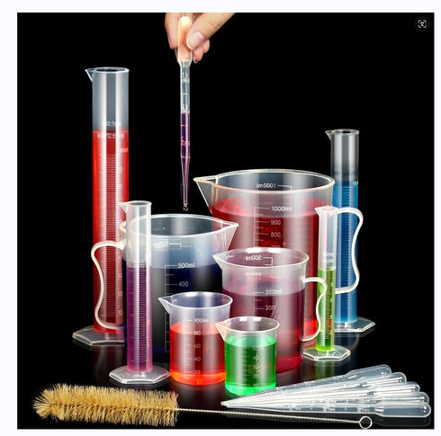 moveland Upgraded Plastic Graduated Cylinder and Beakers Set - 10ml 25ml 50ml 100ml Graduated Cylinder, 5 Pcs Pipettes
