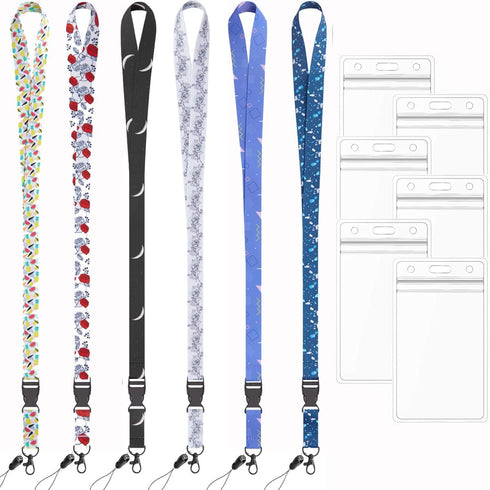 Lanyard with Badge Holder 6 Pack, Neck Lanyards in White and Black for Office, Cruise, Keys, Waterproof