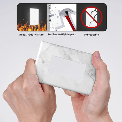 White Gray Marble Light Switch Plate Cover, Single Rocker 1 Gang Wall Plates for Bathroom Kitchen Home Decor 4.5" x