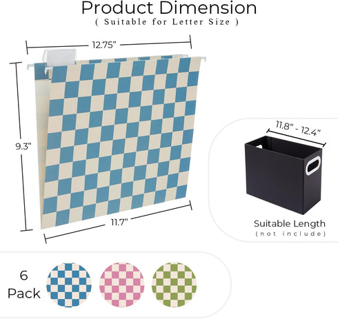 Y YOMA 6 Pack Decorative Hanging File Folders, Letter Size, Checkerboard Organizer for Office Home with 1/5-Cut Tabs,