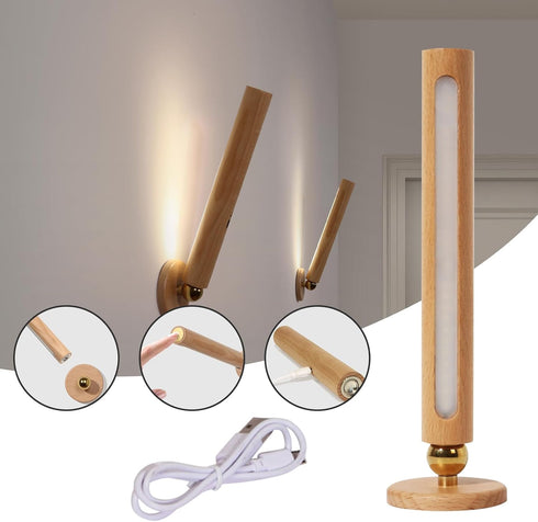 HBGFHG 360 1PCS) Rotatable Wooden Led Wall Lamp Magnetic USB Rechargeable Wall Sconces Battery Operated Led Night Light