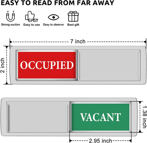 Privacy Sign - Vacant Occupied for Home Bathroom, Office, Restroom, Conference, Hotel, Magnetic Slider Indicator