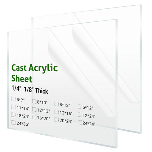 2 Pieces 12 * 16" Clear Cast Plexiglass Sheet - 1/8" Thickness for Sign, Craft, Photo Frame, DIY Projects