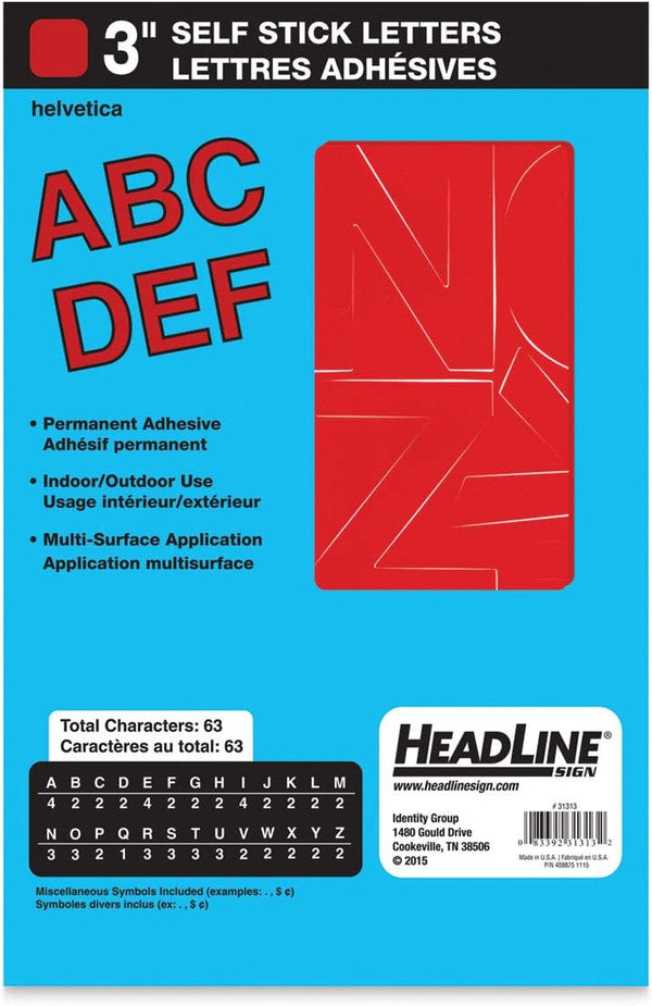 Headline Sign 31313 Stick-On Vinyl Letters, Red, 3-Inch