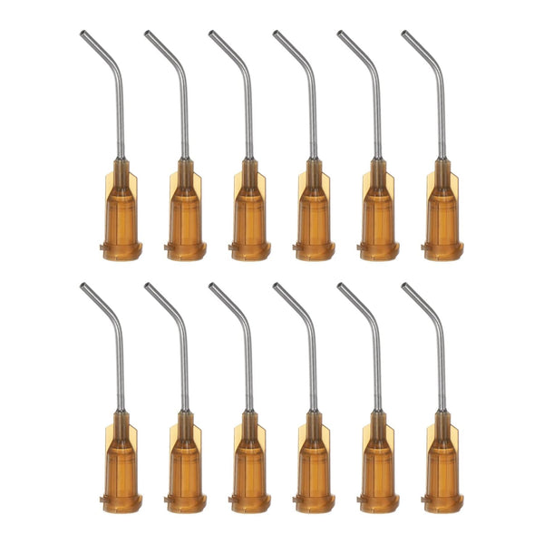 12pcs Blunt Tip Dispensing Needles - 17 Gauge 45 Degrees Bent Tips for Oil or Glue Applicator, Brown