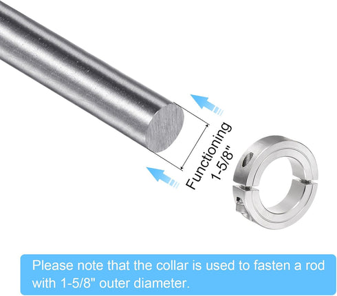 HARFINGTON Shaft Collar for 1-5/8" Rod, 2-5/8" OD, 11/16" Width, 304 Stainless Steel Double Split Axle Clamp-On Collar