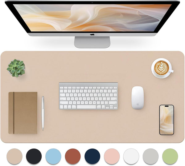 Leather Desk Pad, Non-Slip Desk Protector Mat, Waterproof Desk Blotter, Computer Desk Pad for Office Home Decor - Beige