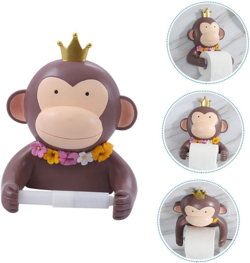 WOONEKY Wall Mounted Monkey Tissue Rack Cartoon Design Toilet Paper Holder Decorative Bathroom Roll Paper Stand Space