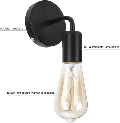 E27 Bulb Zerodis Vintage Industrial Wall Sconce, Iron Retro Wall Light Fixture with Socket, Mounted Lamp for Bedroom