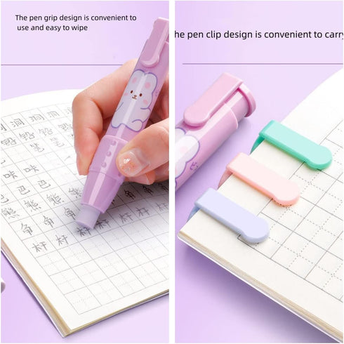FANBODTA 4 Cute Pencil Creative Stationery Retractable Rubber Stick Erasers for Kids, Creative Cartoon Pattern Cute