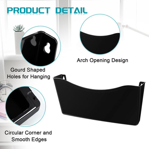 Colarr 6 Pcs Expandable Pocket Wall File Set, Plastic Wall Mountable Organizer for Mail Magazine Letter, Black