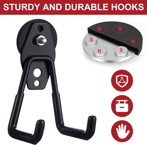 Landhoow 6 Pcs Heavy Duty Magnetic Hooks with Anti Slip Rubber Coating for Indoor and Outdoor Storage (Black)