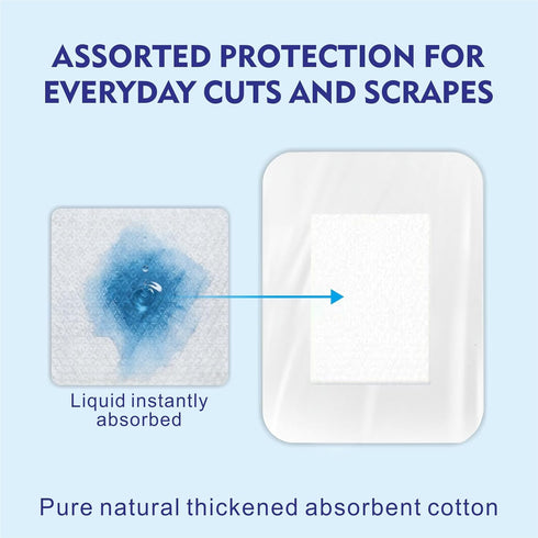 50-Pack (2.7x4) Waterproof Transparent Film Dressing with Absorbent Pad Sterile Adhesive Bandages Post-Surgical Wound