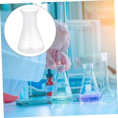 18 Pcs Clear Plastic Erlenmeyer Flasks, 50ml Science Beakers for Kids Experiment, Plastic Bottles, Strainer Triangle