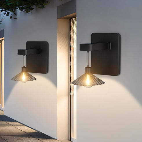 2 Pack Bulb Outdoor Solar Powered Wall Light with Dusk to Dawn Wall Mount Sconce Anti-Rust Waterproof Wall Lantern