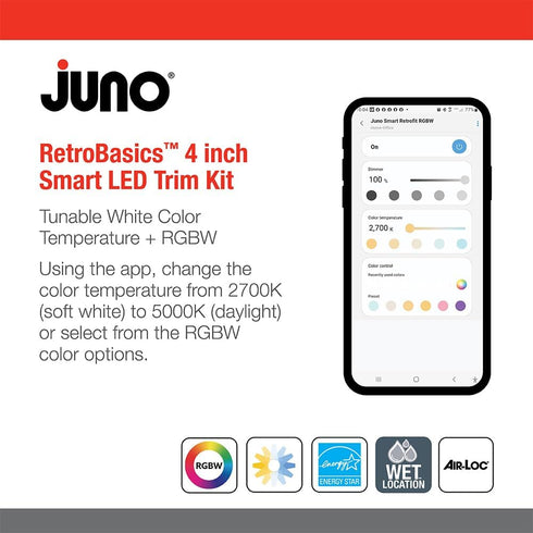 RB4SC M6 4-Inch, Juno RGBW MW RetroBasics Retrofit Smart Downlight, Switchable, RGBW, Matte White