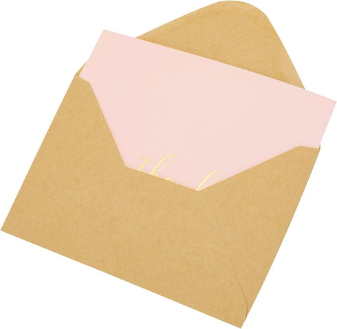 50 Pack 52 4" 6" CHRIZ.Z Thank You Cards - Blank Pink Matte Finish Cards with Gold Foiled Thank You Printed with Kraft