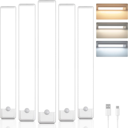 5-Pack Motion Sensor Under Cabinet Light, 3 Color Temperature Dimmable Rechargeable Magnetic