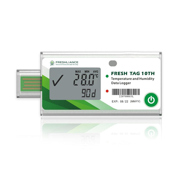 LCD Temperature Humidity Data Logger, Single Use USB Recorder with PDF or CSV Report, 65000 Readings