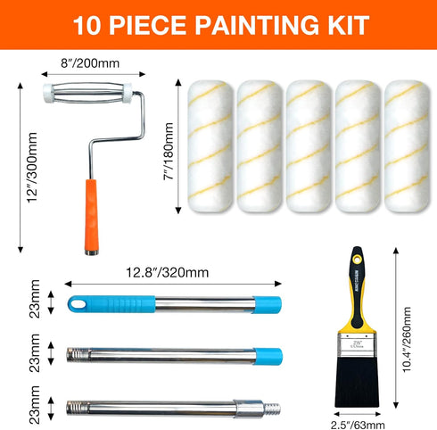 10-Piece (3 7" King Origin Paint Roller Kit with Extension Pole ft), Paint Roller Covers, Roller Frame, Paint Brush
