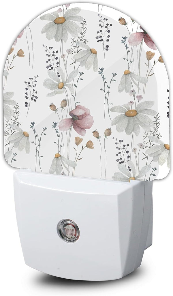 AOWULA Wildflowers Poppy Chamomile Night Light,Plug into Wall Nightlights with Dusk to Dawn