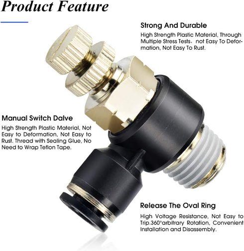 TAILONZ PNEUMATIC 3 Pack SL-5/32-N2 Push to Connect Air Line Fitting, 1/4 Inch NPT Elbow