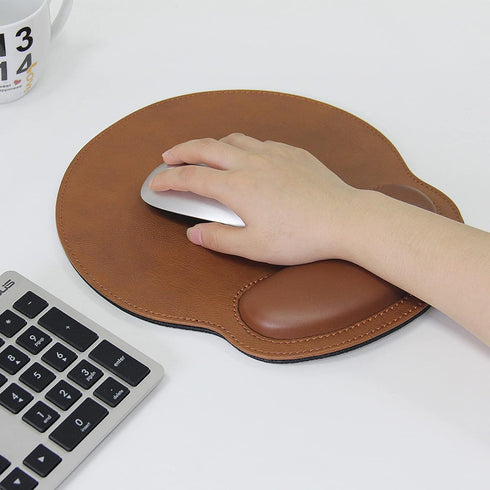 Leather Mouse Pad with Wrist Support, Ergonomic Memory Foam for Office, Gaming, Computer, Laptop Pain Relief
