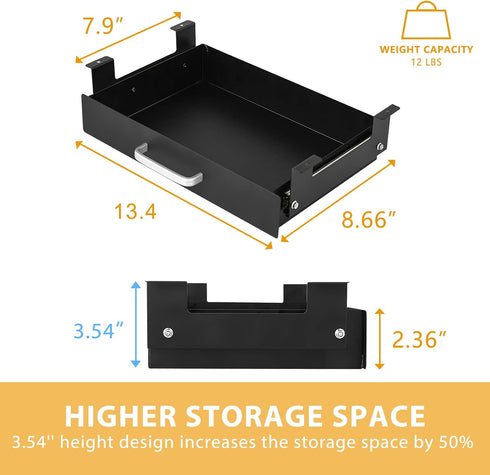 Gome Under Desk Pull-Out Drawer, Storage Organizer for Office Mounted, Easy Slide-Out Pencil Drawer for Sit-Stand