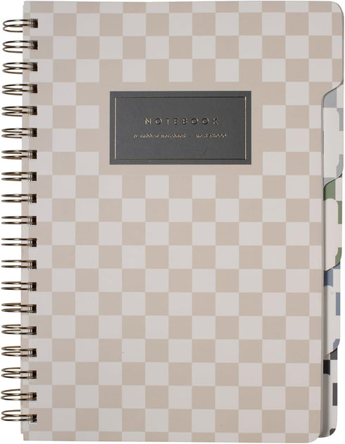 Fringe Studio Large Tab Notebook, Neutral Checks, Flexible Paperback Cover, 5 Subject, 180 Lined Pages, 7.25" x 10"
