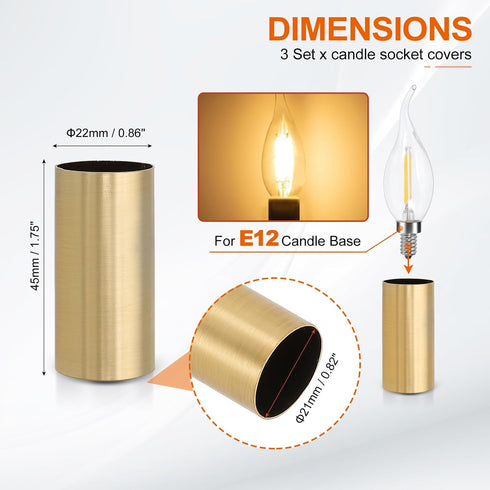3 1.75" 3 E12 Bulb PATIKIL Pcs Tall Candle Covers Sleeves, Pcs Metal Chandelier Socket Sleeves with Insulation Heat