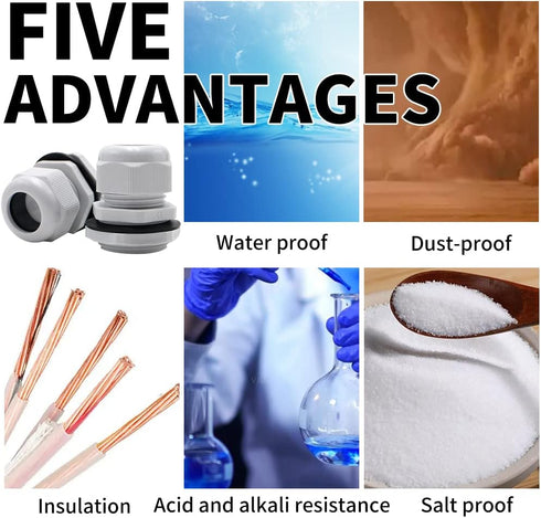 3/8 Cable Glands White PA66 Connector, IP68 Waterproof Adjustable Cord Grip Strain Relief Connectors