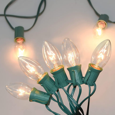 C9 25Ft 26 C9 Bulbs, Clear Christmas Lights, Vintage Outdoor String Lights with Clear Hanging Christmas Roofline Lights