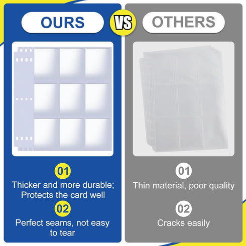 7200 9 3 Cards(400 Pockets Card Sleeves Binder Sheets, Pocket Card Sleeves for Ring Binder, Trading Cards Sleeves Fit