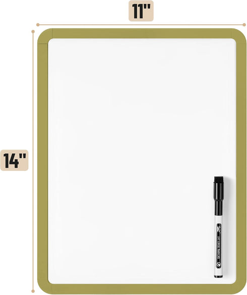Mr. Pen Dry Erase Board 14” x 11” with Black Marker, Olive Green Frame, Small White Board for Kids and Students