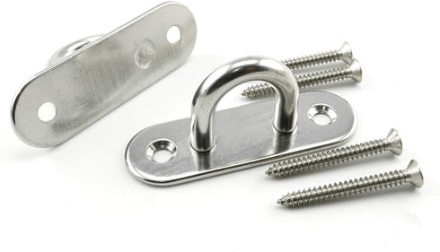 2-Pack M8 Strip Type Eye Plate with Enclosed Hook, 304 Stainless Steel Heavy Duty Ceiling & Wall Mount