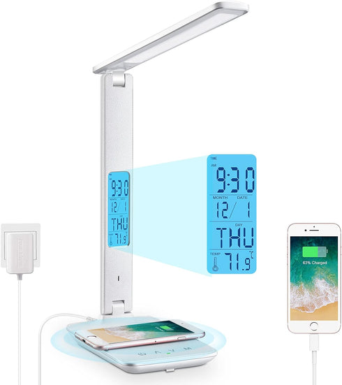 LAOPAO Desk Lamp with Wireless Charger: USB Charging Port, Table Lamp with