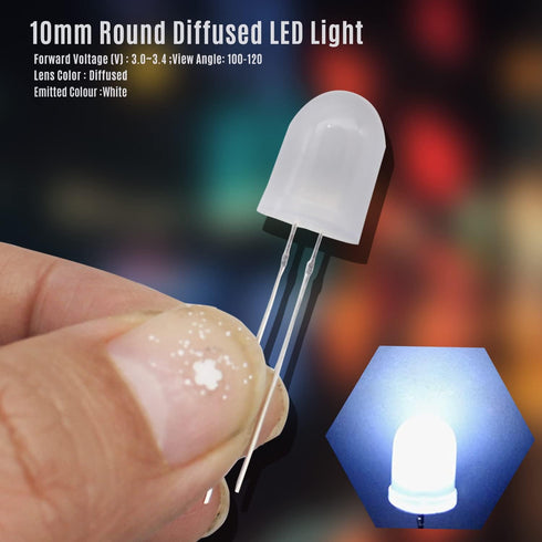 50pcs 10mm 2pin 10mm 9k x Round Diffused LED Light Diffused LED MCD White